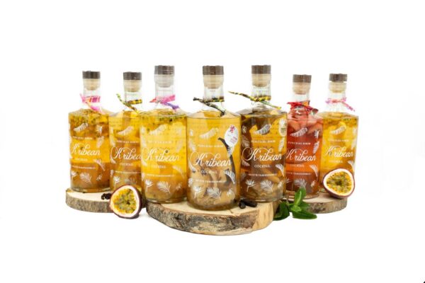 "Bouteilles de cocktails sur fond blanc" (Bottles of cocktails on white background)